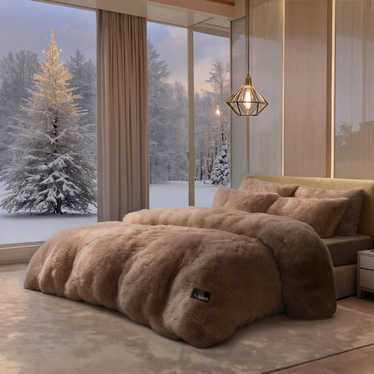 CYRA ultra-soft velvet bedding set styled in a cozy modern bedroom