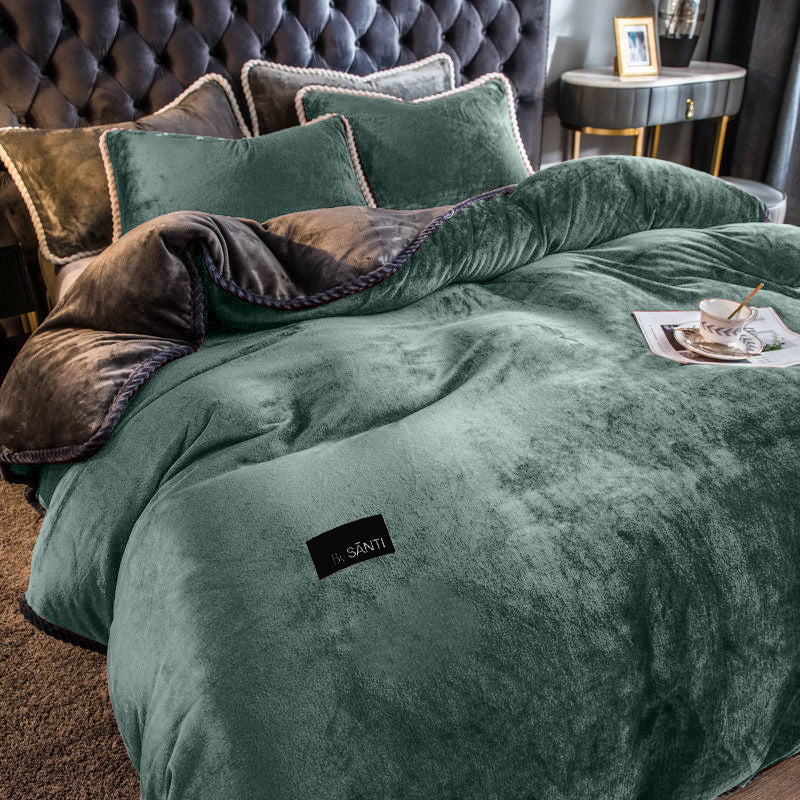 Amorgos velvet bedding set soft warm luxury comforter designed for elegant hotel-style bedroom aesthetic